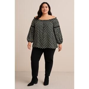 New Max Studio Women’s Blouse XL Black White Floral Boho Peasant Top